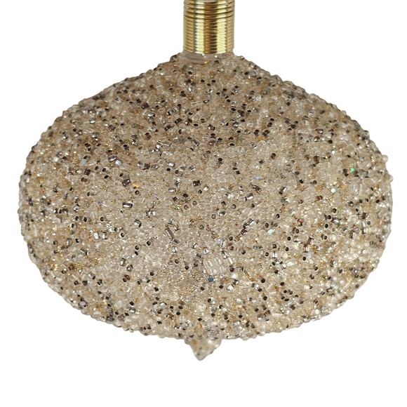 Beaded Onion Shape Christmas Ornament Gold Silver 5x4.5" Holiday Decor Christmas - Picture 12 of 16